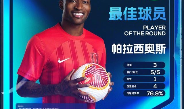 中超公布第21轮最佳球员 蓉城外援帕拉西奥斯当选